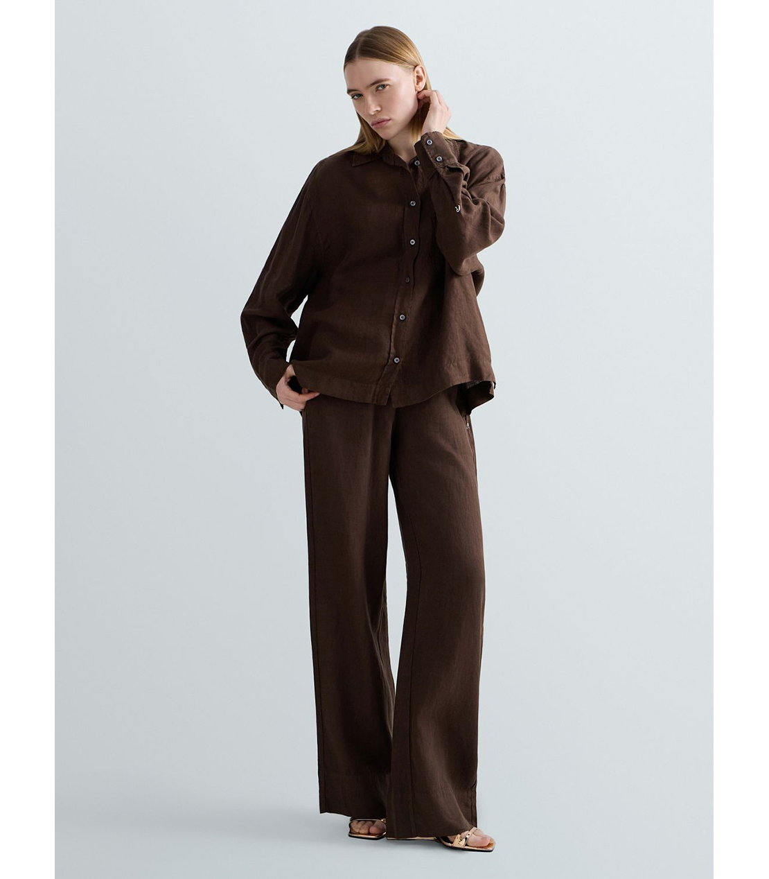 ピュアリネンリラックスパンツ 詳細画像 コーヒー 2